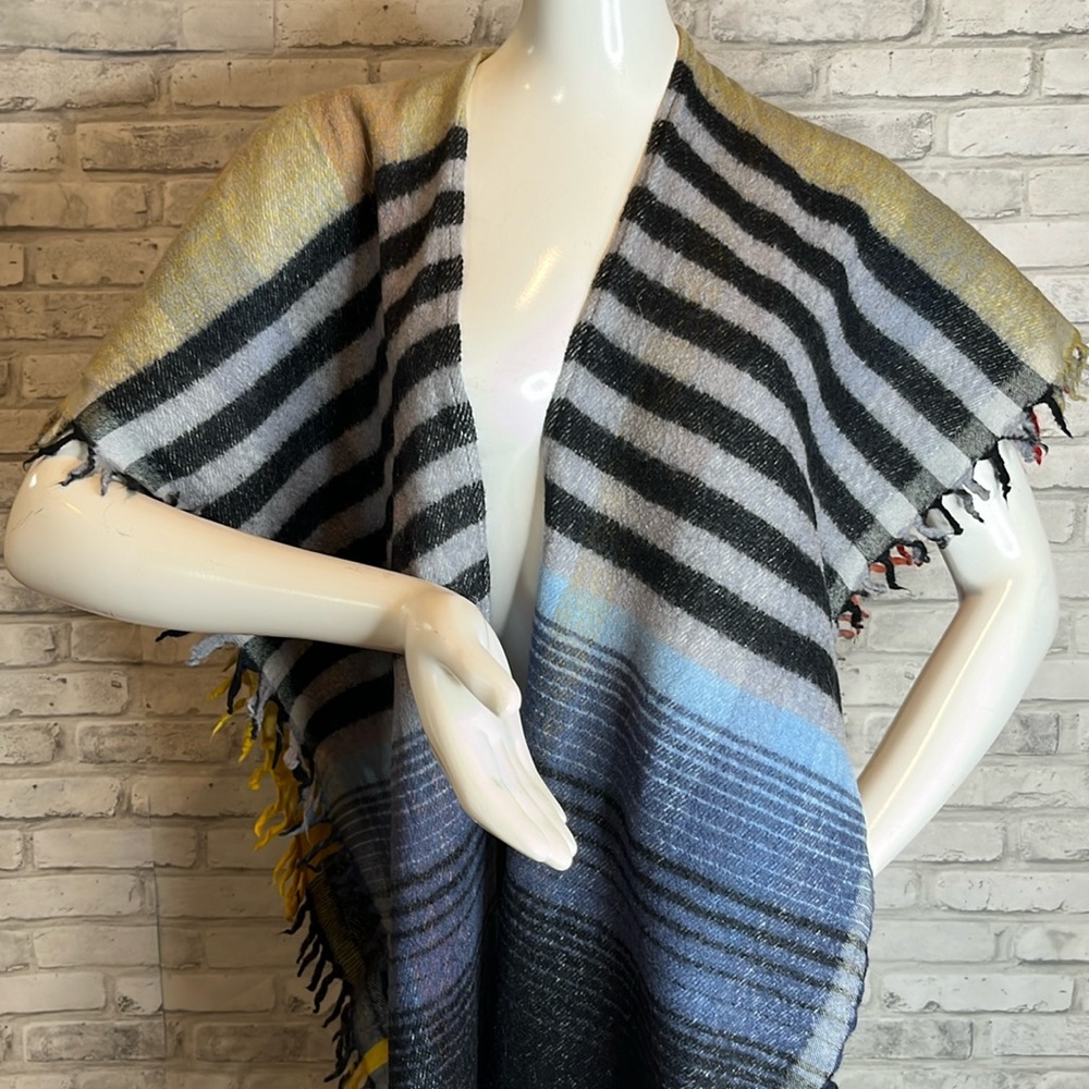 Anthropologie Striped Poncho in Black, Gray, and Yellow